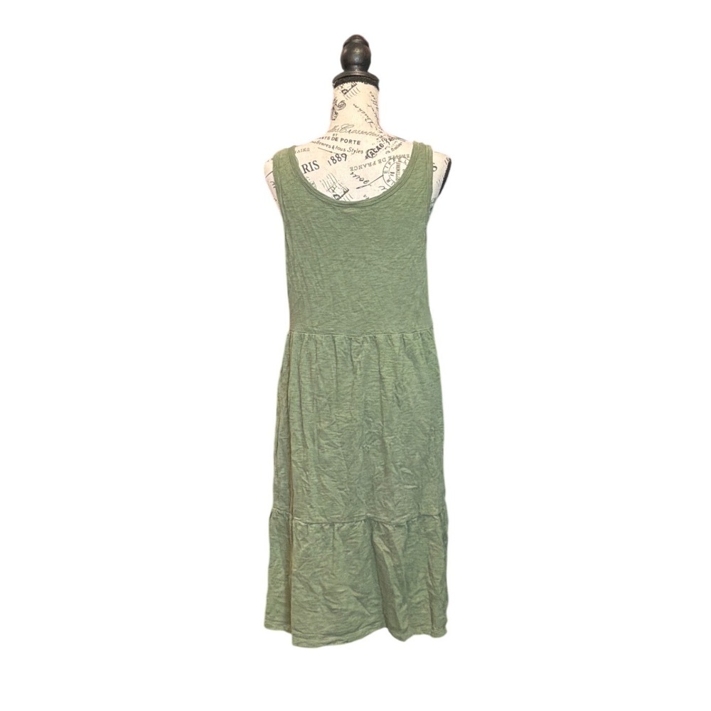 Gap Sage Green Cotton Slub Tiered Midi Tank Dress Womens‎ Size Medium Scoop Neck